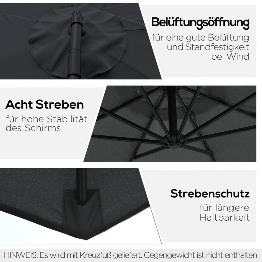 Outsunny Ampelschirm in Schwarz aus Polyester und Stahl, Höhe: 250 cm, Breite: 300 cm - Bild 4