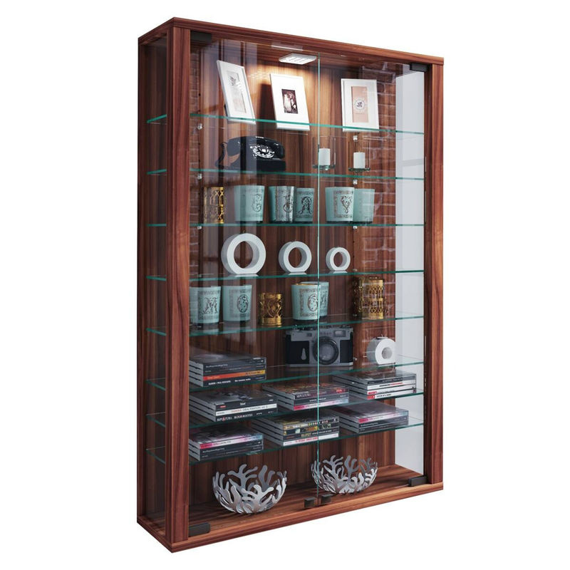 VCM Wandvitrine Vitrosa Mini in Nussbaum mit ESG-Sicherheitsglas und 2 Glastüren, B/T/H: 59 x 18 x 90 cm - Bild 5