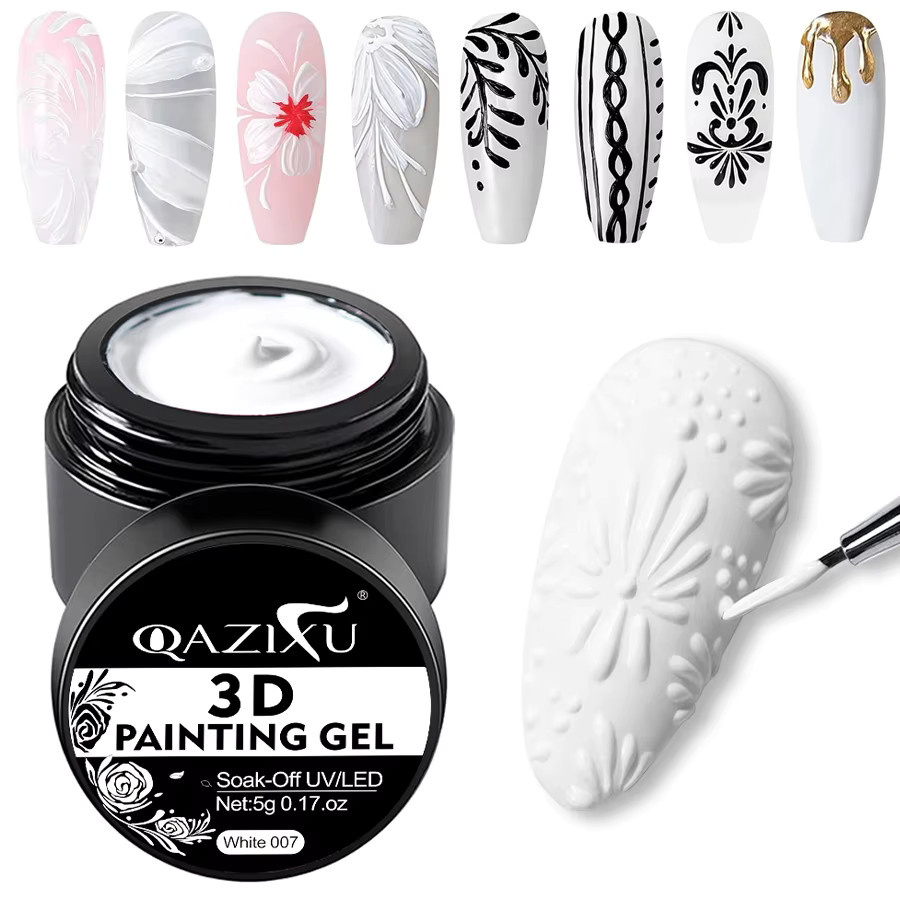 QAZIXU 3D Malerei Gel Nagellack, Schwarz Weiß, Semi Permanent - Bild 3