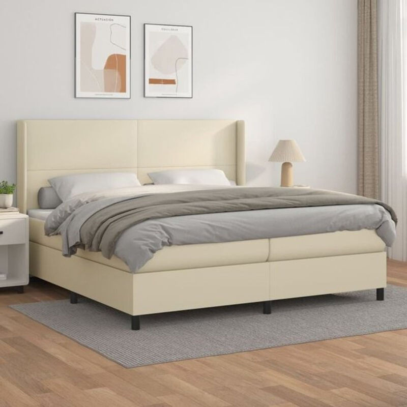 vidaxl Boxspringbett mit Matratze in Beige aus Kunstleder und Massivholz B/T/H: 200 x 200 x 128 cm - Bild 1