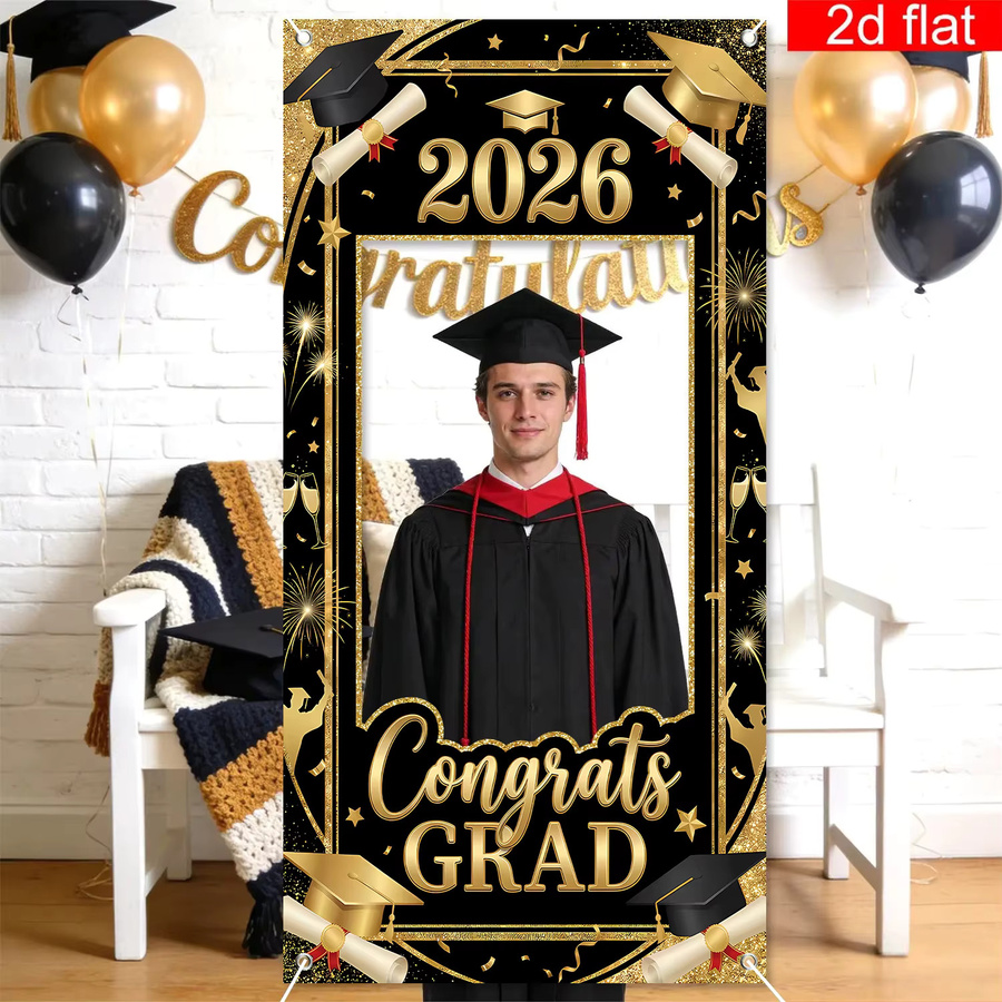 OURFETE Abschlussfeier-Dekoration Goldene Foto-Requisiten für die Abschlussfeier 2026, Rechteckig, B: 180 cm, H: 90 cm - Bild 6
