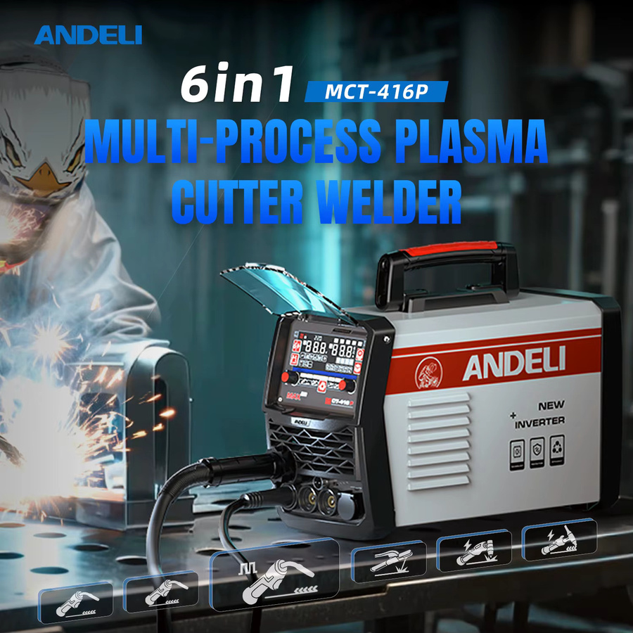 ANDELI HF-Plasmaschneidmaschine Multi-Prozess-Schweißgerät für MIG, TIG und Stick, Farbe: Schwarz - Bild 4
