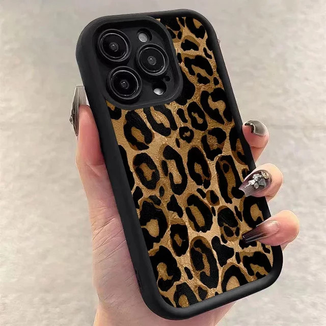 Schwarze Silikon-Handyhülle im Leoparden-Design für Apple iPhone Modelle, weiche und verdickte Schutzhülle - Bild 1