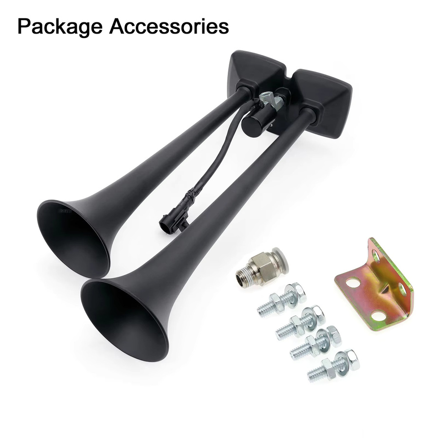 ZMFJH 24V Dual Trompete Air Horn Elektrische Hupe mit Magnetventil und Sirene für Auto, Boot, LKW und Anhänger, Schwarz - Bild 4