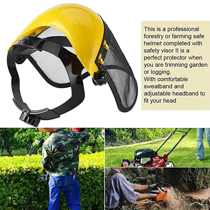 Schutzhelm mit Vollgesichts-Mesh-Visier in Gelb für Garten-Rasentrimmer und Forstwirtschaft - Bild 4