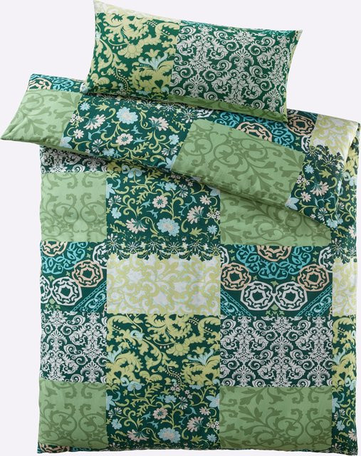 Heine Home Bettwäsche Graphic Green aus 100% Baumwolle Renforcé mit Reißverschluss, Breite: 80 cm, Höhe: 80 cm - Bild 1