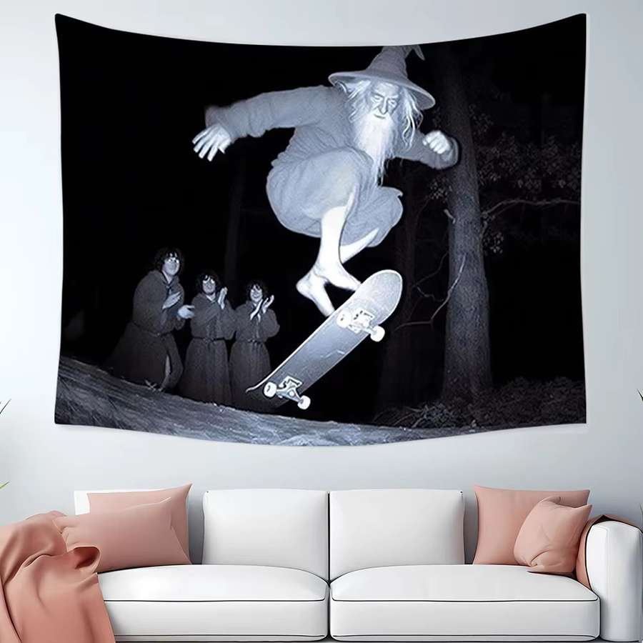 VIKAMA Trippy Wizard Skateboarding Wandteppich, bunter Wandbehang für dein Schlafzimmer oder Spielzimmer, B/H: 60 x 40 cm - Bild 2
