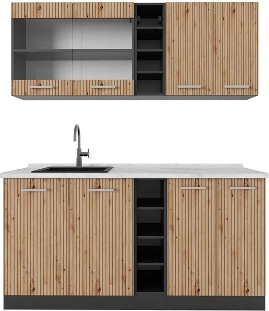 Vicco R-Line Singleküche Artisan Eiche Hell und Anthrazit mit Marmor-Arbeitsplatte, Breite: 160 cm - Bild 1