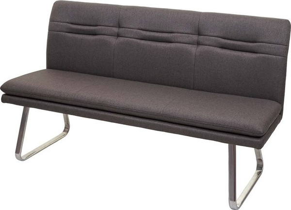 Polsterbank MCW-H70 Esszimmerbank mit Rückenlehne aus Stoff und Edelstahl gebürstet, Farbe: grau-braun, Breite: 160 cm