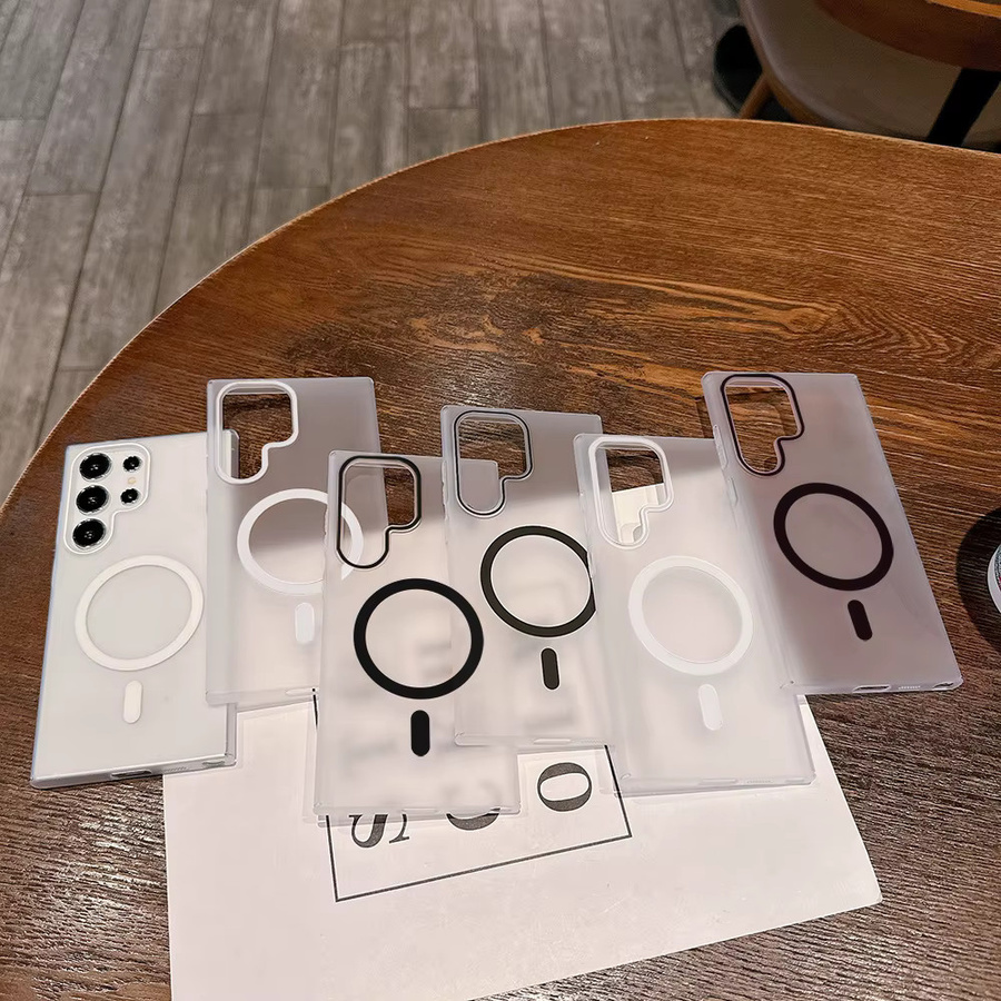 Transparente magnetische Schutzhülle für Samsung Galaxy S25 Ultra, S24 FE, S23, A56 5G, A17, A16, A15, A55, A54, A06 – Ultradünne matte Hülle in Weiß - Bild 1