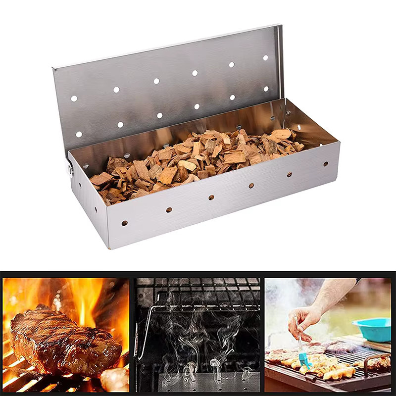 LMETJMA Camping-Räucherbox aus Edelstahl in Silber für Fleisch und Grillgut mit Holzspänen - Bild 2