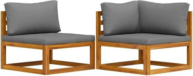 vidaXL 2 Tlg Sofa-Set aus Akazien-Massivholz in Grau mit Polsterung und Kissen - Bild 1