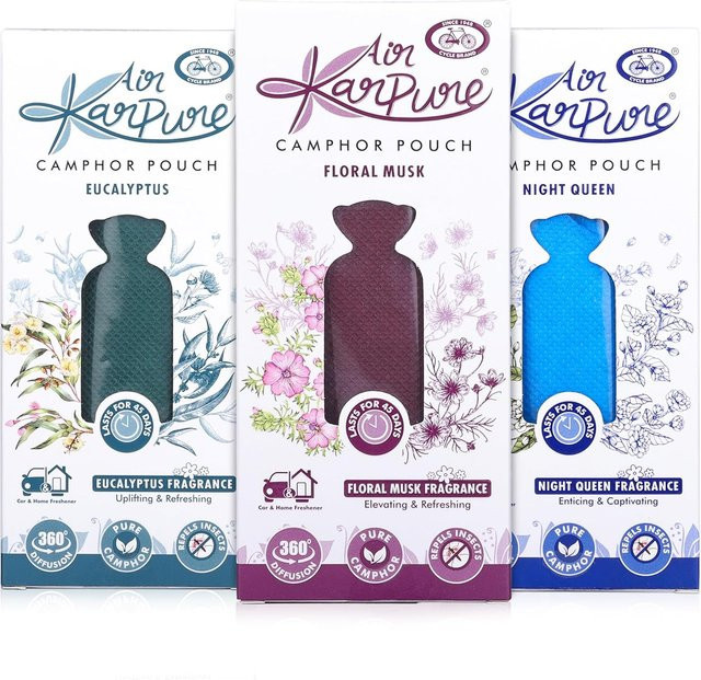 Cycle Pure Karpure Kampferbeutel Set mit 3x60g – Duftbeutel für Zuhause mit Nachtkönigin, Blumiger Moschus und Eukalyptus - Bild 1