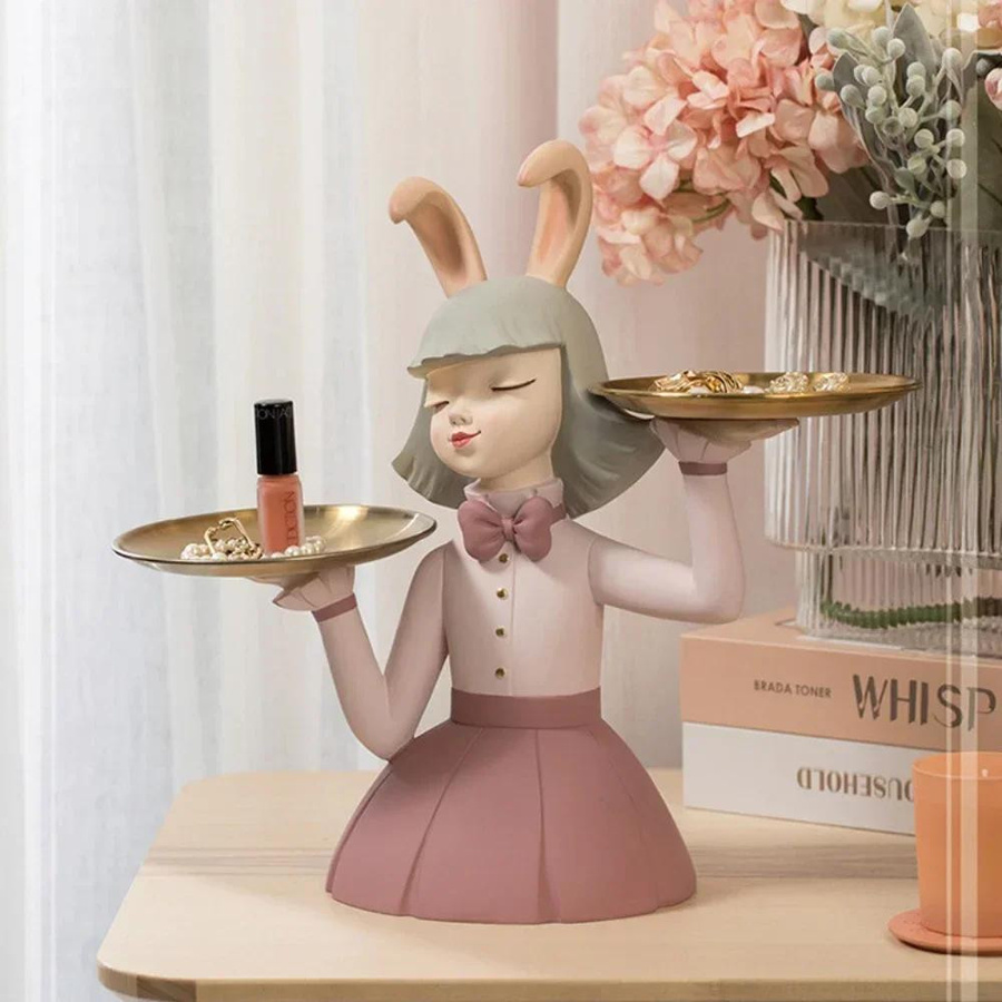 Yiran Furniture Kaninchenmädchen-Skulptur aus Harz als Deko-Ornament für Tisch und Schreibtisch - Bild 2