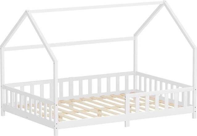 ML-Design Kinderbett im Hausdesign aus Kiefernholz mit Rausfallschutz und Dach, Weiß, B/T/H: 140 x 200 cm - Bild 2