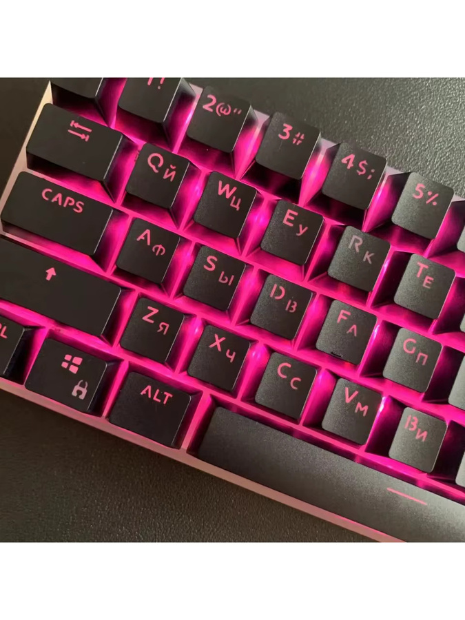 DUTRIEUX 132 Tasten Tastenkappen mit kyrillischem Layout für mechanische Tastaturen, transparent, kompatibel mit MX-Schaltern und LED-Beleuchtung, Farben: Schwarz oder Pink - Bild 5