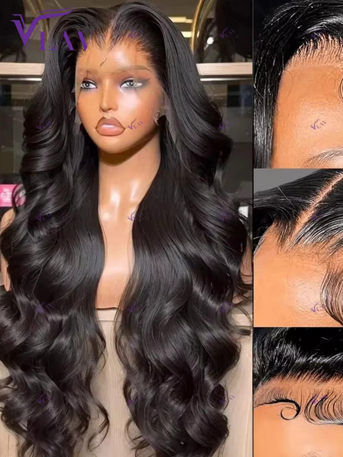 VLAV Body Wave Lace Frontal Perücke, 13x6 HD Transparent, Echthaar, Unisex - Bild 6