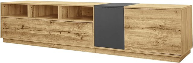 okwish TV Schrank mit offenen Fächern und Kabelmanagement in Schwarz, B/T/H: 200 x 45 x 45 cm - Bild 1
