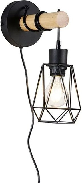 QAZQA Rustikale Wandlampe in Schwarz mit Holzrahmen, dimmbar, E27 - Bild 1