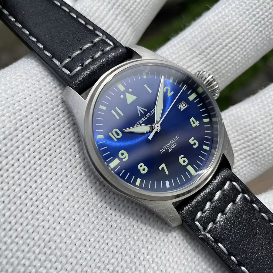 STEELFLIER Herrenuhr, Automatik, Edelstahl, Blau, Leder, 20 ATM - Bild 5