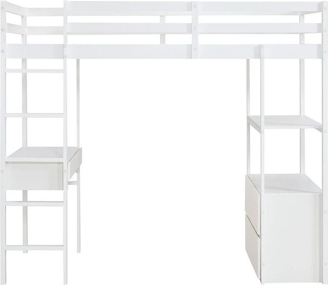 Vente-unique Hochbett Kalizi in Weiß aus Kiefer und MDF, B/T: 90 x 190 cm - Bild 1