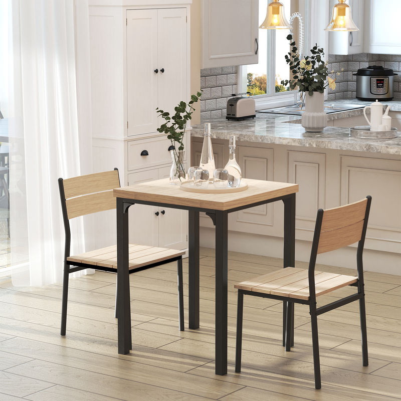 HOMCOM Moderne Essgruppe 3-teilig aus MDF und Metall in Naturholzmaserung und Schwarz mit Beige, B/T/H: 60 x 60 x 76 cm - Bild 2