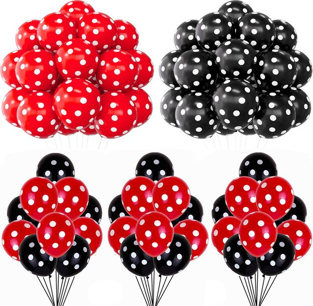 EsenTroye Polka-Dot Latexballons mit Punktmuster in Rot und Schwarz, 12 Zoll, für Geburtstag und Babyparty - Bild 1