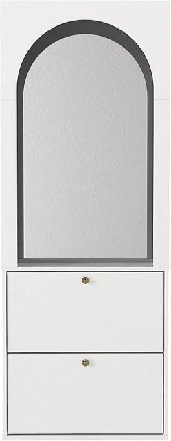 Schuhschrank Cymora Vente-unique Weiß mit Gold und Spiegel, Breite: 74 cm, Höhe: 193,1 cm, Tiefe: 25 cm - Bild 1