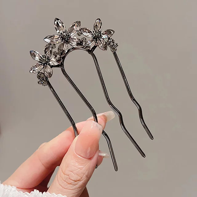 HIYAYZ Haarnadel, Schwarze Kristallblumen, Metall, Damen - Bild 1