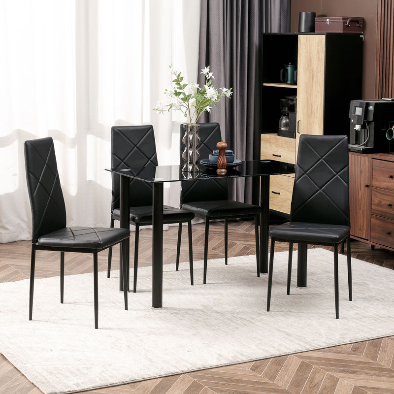 HOMCOM Esstisch-Set mit 4 Stühlen in Schwarz, 5-teiliges Küchenmöbel-Set mit rechteckiger Glasplatte und Stahlfüßen - Bild 2