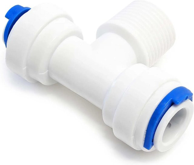 Naturewater Jaco T Fitting für Umkehrosmose mit 2x 6,5 mm und 1x 12,91 mm Anschlüssen sowie 1/4 Zoll AG in Weiß - Bild 1