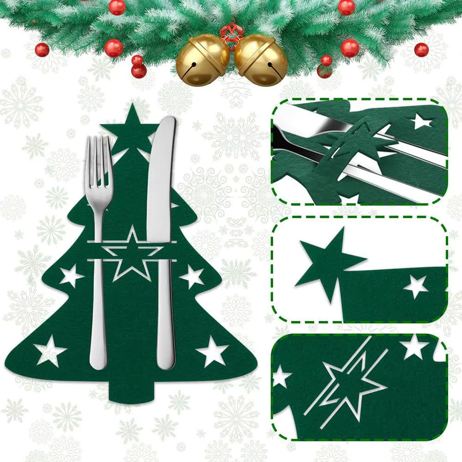 DUTRIEUX Weihnachts-Tischdekoration aus Filz mit Besteckhaltern und Tischsets in Weihnachtsbaum-Form, 12 Stück - Bild 2