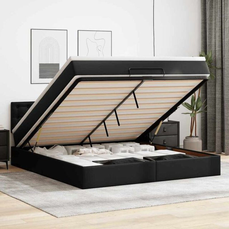 vidaxl Ottoman Polsterbett mit Matratzen und LED in Schwarz aus Kunstleder B/T/H: 180 x 200 x 88 cm - Bild 1