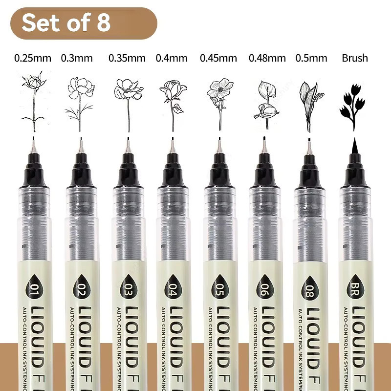 Tibs Fineliner Set mit 12 schwarzen Skizziermarkern für Manga-Kunst und Kalligraphie - Bild 3