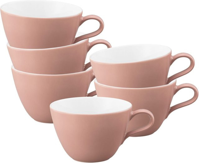 Seltmann Weiden Milchkaffeetassen Life Fashion aus Keramik, 6er Set, Weiß und Pink, 370 ml pro Tasse - Bild 1