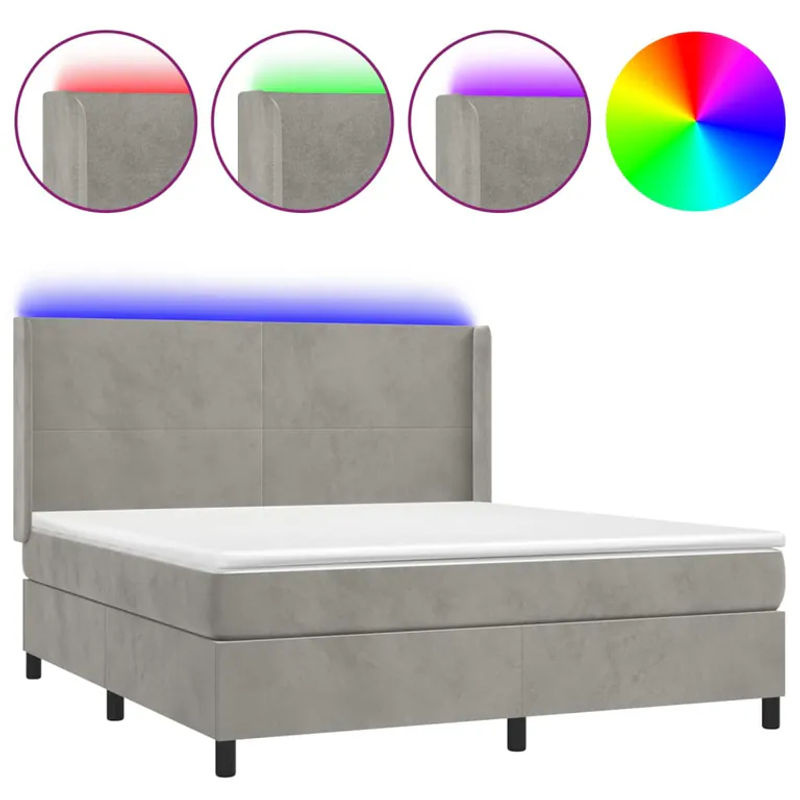 Vidaxl Kontinentalbett mit Matratze und LED in Grau aus Samt, B/T: 180 x 200 cm - Bild 2