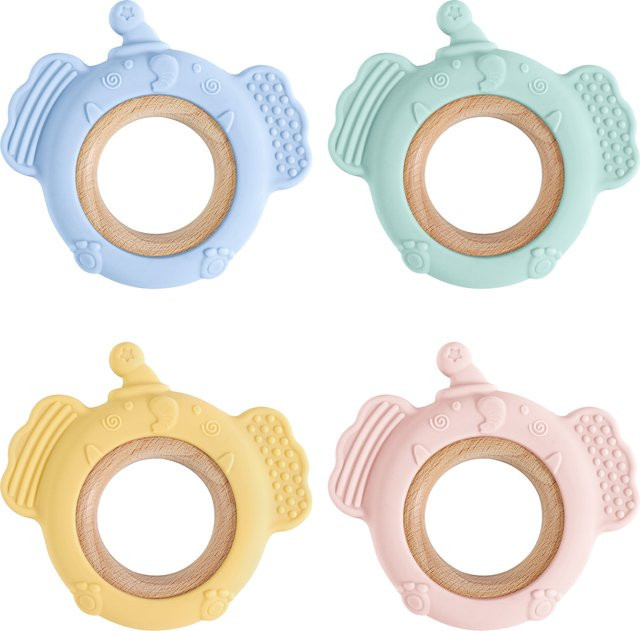 TYRY.HU Beißring Elefant für Babys aus Silikon und Holz, bunt, BPA-frei - Bild 1