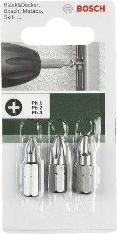 Bosch Kreuzschlitz-Bit Set PH 1, PH 2, PH 3 in Silber, 3 Stück - Bild 1