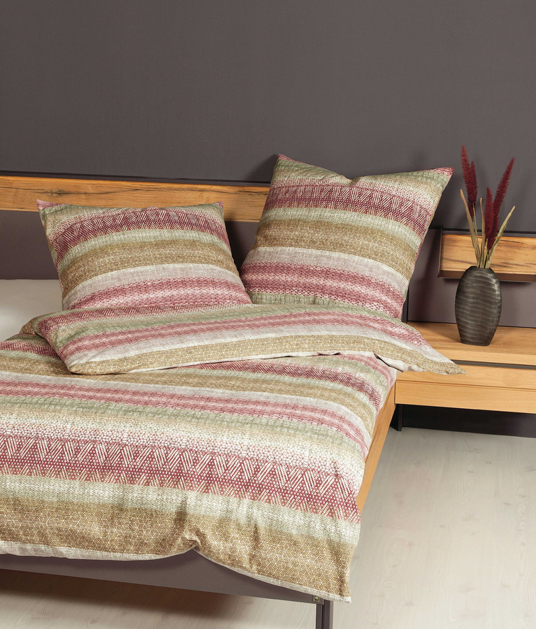 Janine Biber Bettwäsche Davos Streifen aus Baumwolle in Beige und Pink, B/H: 200 x 200 cm mit Kissenbezug 80 x 80 cm - Bild 1