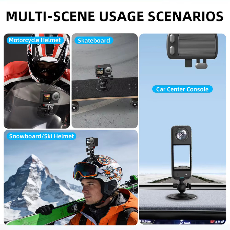 Flymile Universal-Klebehalterung mit drehbarem Kugelkopf für Insta360 X5 X4, Ace Pro 2 und DJI Osmo Action 6 in Schwarz - Bild 5