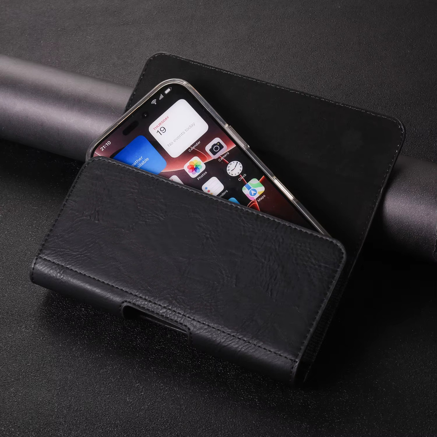 HKNR Universal Leder Gürtel Clip Handyhülle für iPhone 16 15 Pro Max und Samsung S25 Plus S24 Ultra A56 in Schwarz oder Braun - Bild 1
