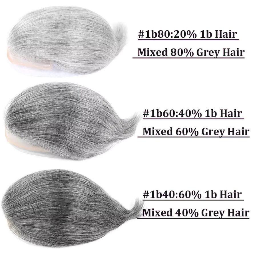 Bfirehair Herren-Toupet-Haarersatzsystem, graues menschliches Haarteil - Bild 3