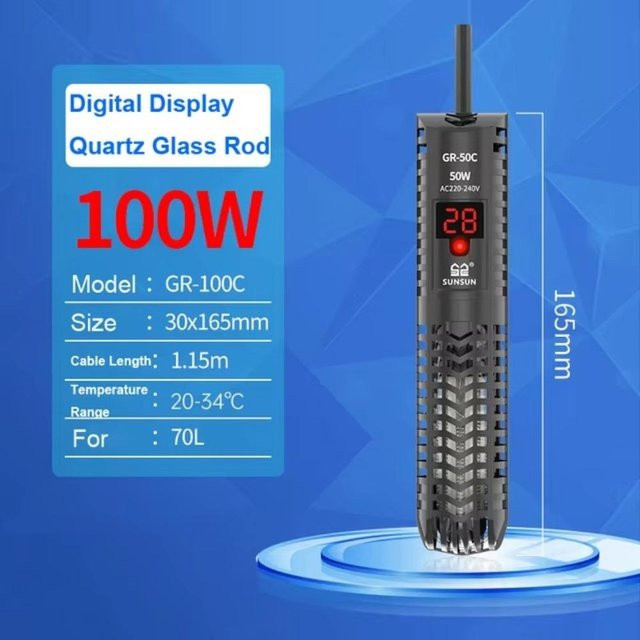 Fanxishun Aquarium Tauchheizung aus Quarzglas mit LCD-Display und Thermostat, 100W, Schwarz - Bild 1