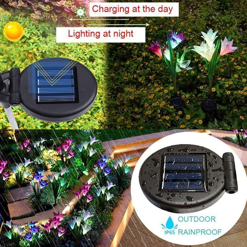 Yuyongzhi Solar Lily Bodenleuchte in Pink, wasserdichte Solar-Gartenleuchte mit Dämmerungssensor für Garten und Weg - Bild 3