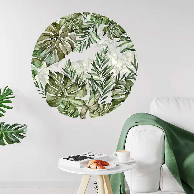 BRUP Wandaufkleber mit floralen Aquarell-Pflanzenblättern in Grün im Bohemian Design für Wohnzimmer, Schlafzimmer und Kinderzimmer - Bild 1