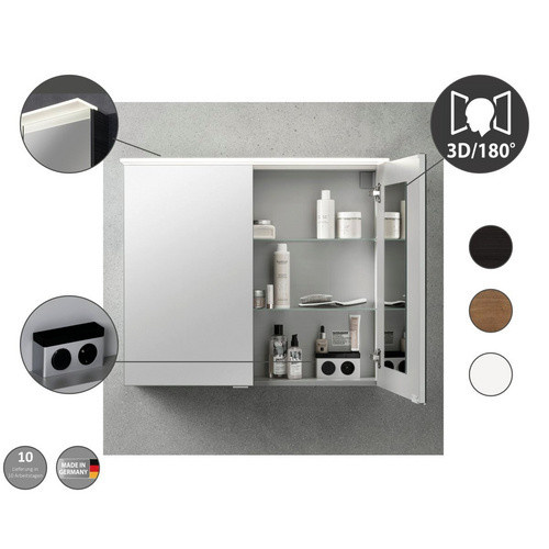 Fackelmann Spiegelschrank b.perfekt in Weiß und Grau mit Softclose-Türen, integrierter LED-Beleuchtung und Rasiersteckdose, B/H/T: 80 x 69 x 23,1 cm - Bild 3