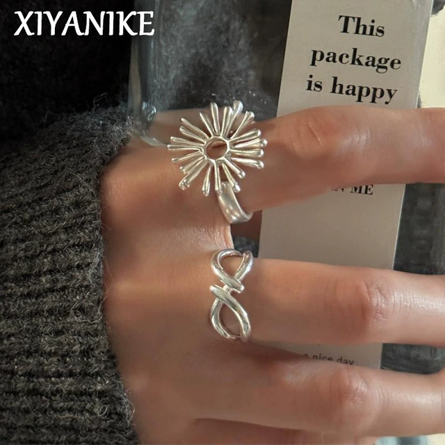 XIYANIKE Fingerringe, Blumen-Hohl-Feuerwerk, Silber, Damen - Bild 1