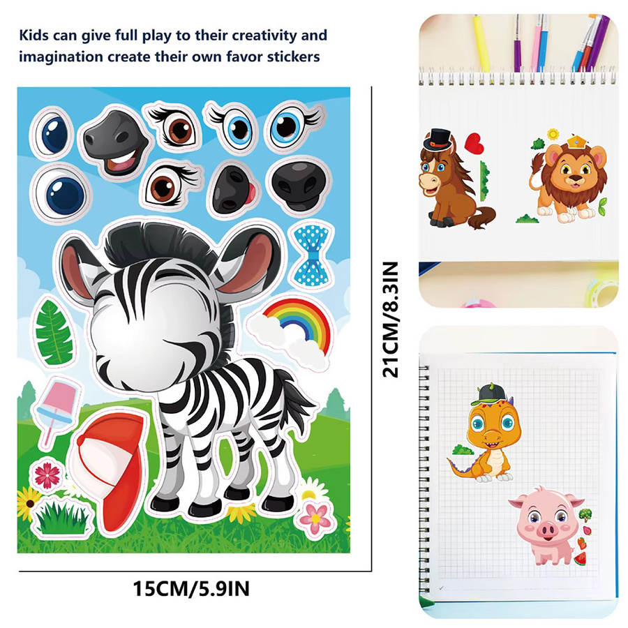 Rspctou Kawaii Cartoon-Tier-Puzzle-Aufkleber, 6/12 Blatt, multicolor - Bild 3