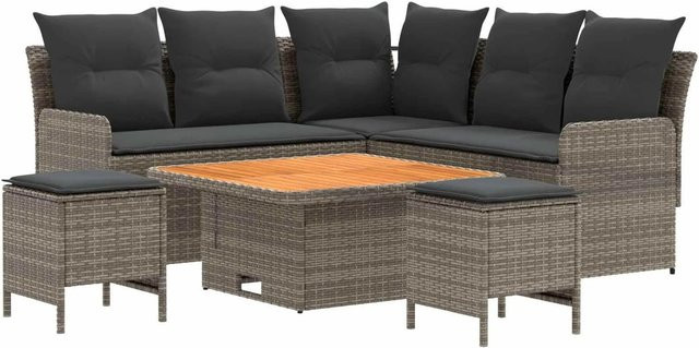 vidaXL Gartenmöbel-Set aus PE-Rattan und Akazienholz in Grau und Dunkelgrau mit 6 Kissen - Bild 1