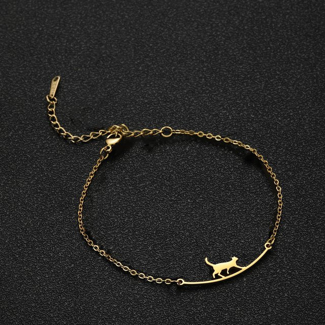 Leme geton Fußarmband, Edelstahl, Gold, Damen, Katze Charms - Bild 1